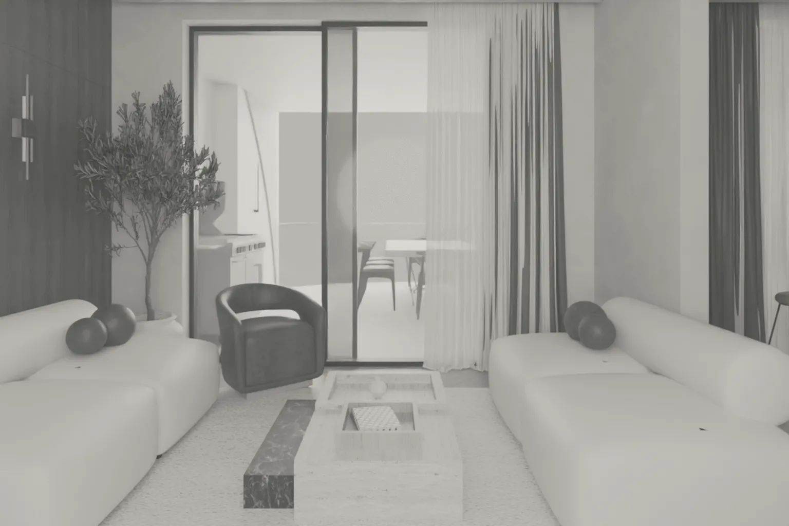 The living room as modelled, before any design direction is applied